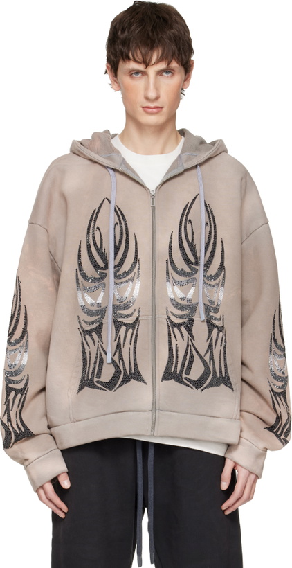 Photo: Who Decides War Taupe Winged Zip Up Hoodie