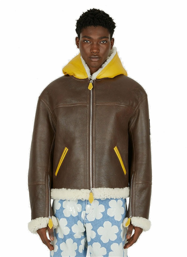 Photo: Colour Block Leather Jacket in Brown