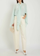 Stella Mccartney Tie-effect Silk Shirt Light Blue