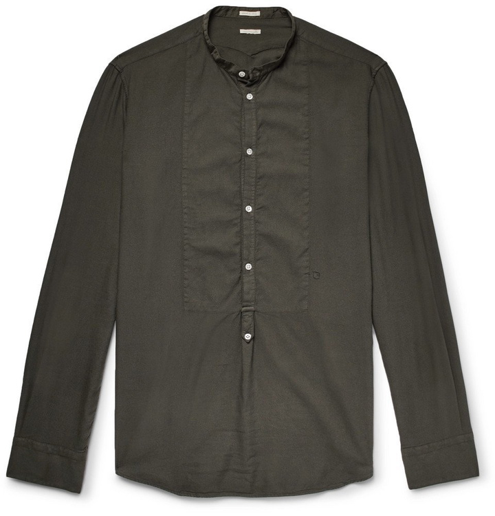 Photo: Massimo Alba - Vasells Grandad-Collar Poplin-Trimmed Modal and Cotton-Blend Twill Half-Placket Shirt - Men - Army green