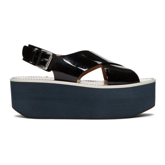 Flamingos Black Patent Virginia Platform Sandals