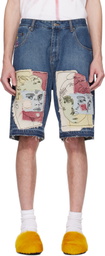 KidSuper Blue Boy & Girl Doodles Patchwork Denim Shorts