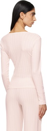 LESET Pink Pointelle Slim Fit Long Sleeve T-shirt