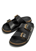 The Row Buckle Leather Slides Black