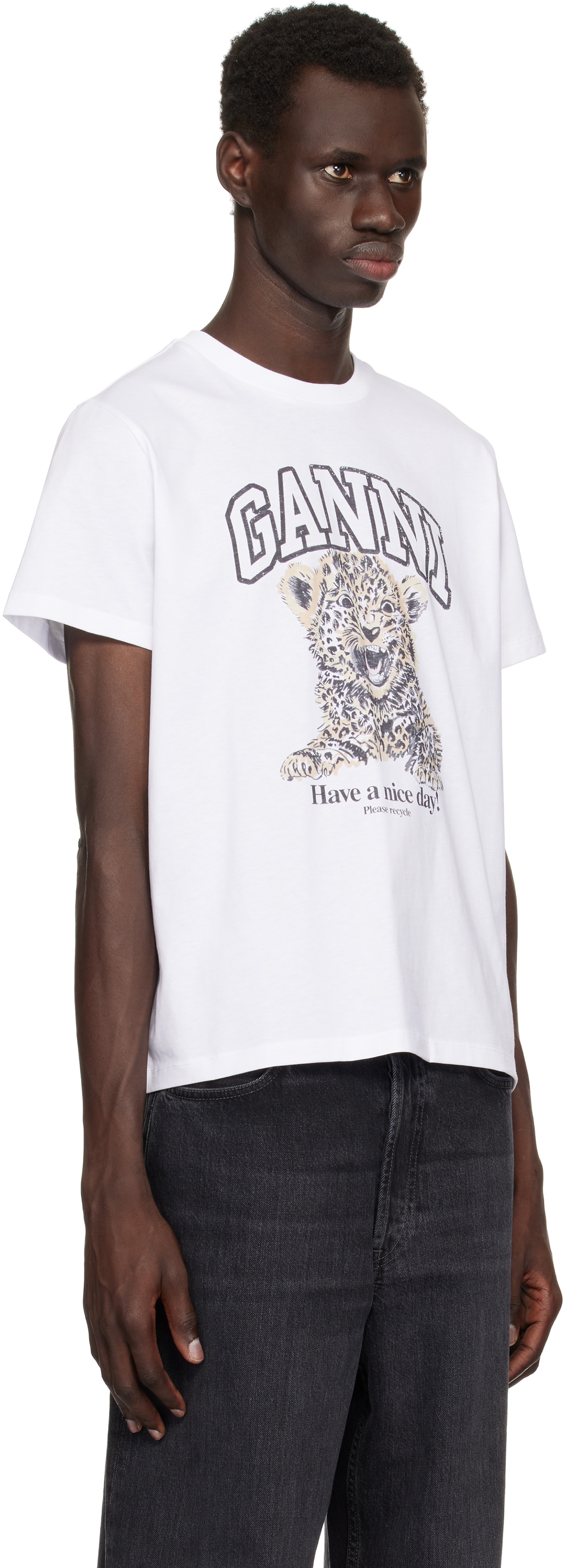 GANNI White Basic Jersey Leopard Relaxed T-shirt