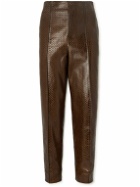 Bottega Veneta - Straight-Leg Snake-Effect Leather Trousers - Brown