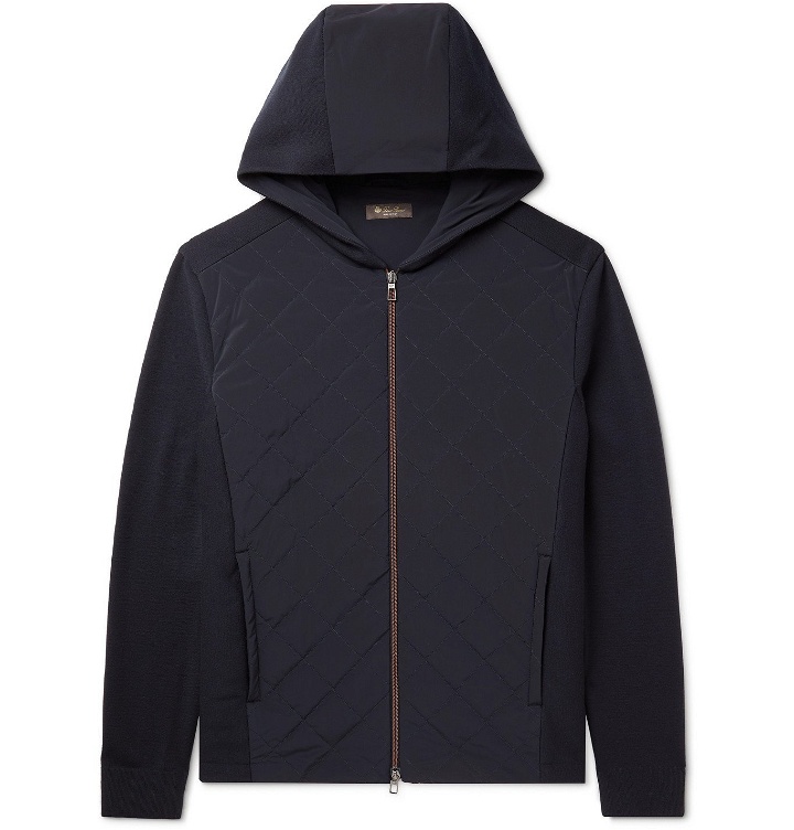 Photo: LORO PIANA - Wool and Suede-Panelled Quilted Shell Hooded Jacket - Blue