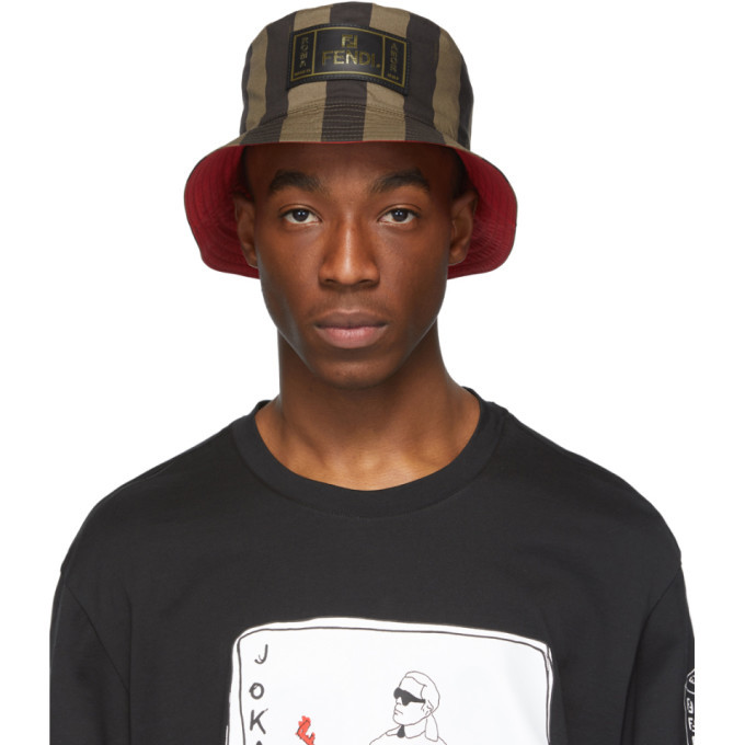 Fendi Reversible Brown and Red Bucket Hat Fendi