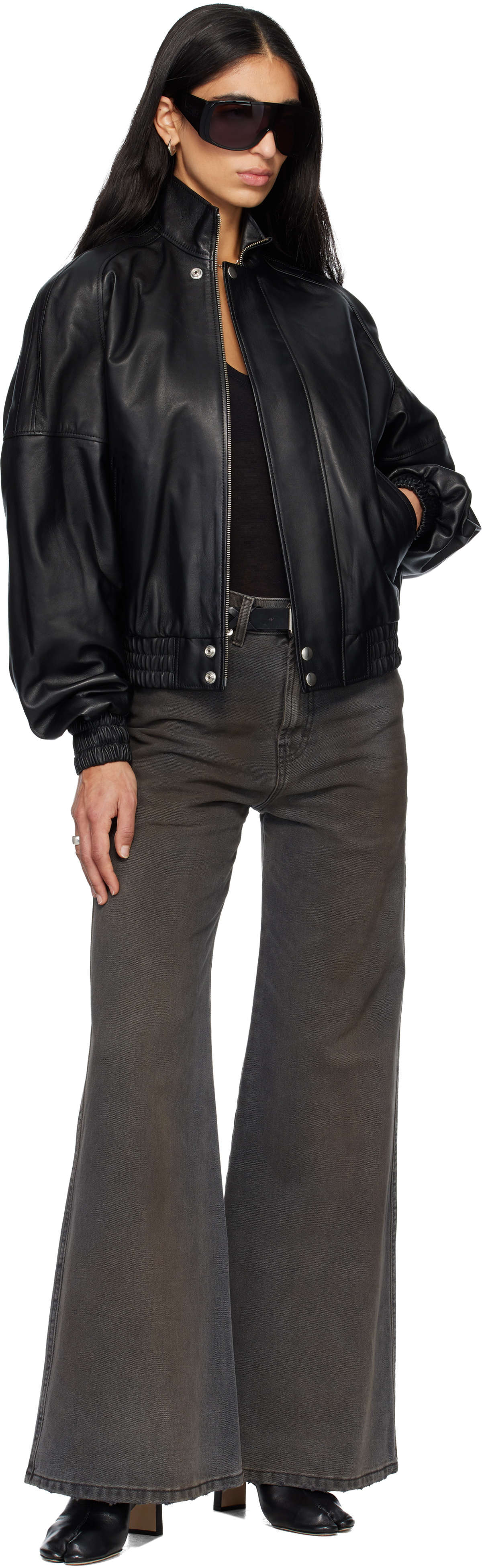 LU'U DAN Black Blouson Leather Jacket