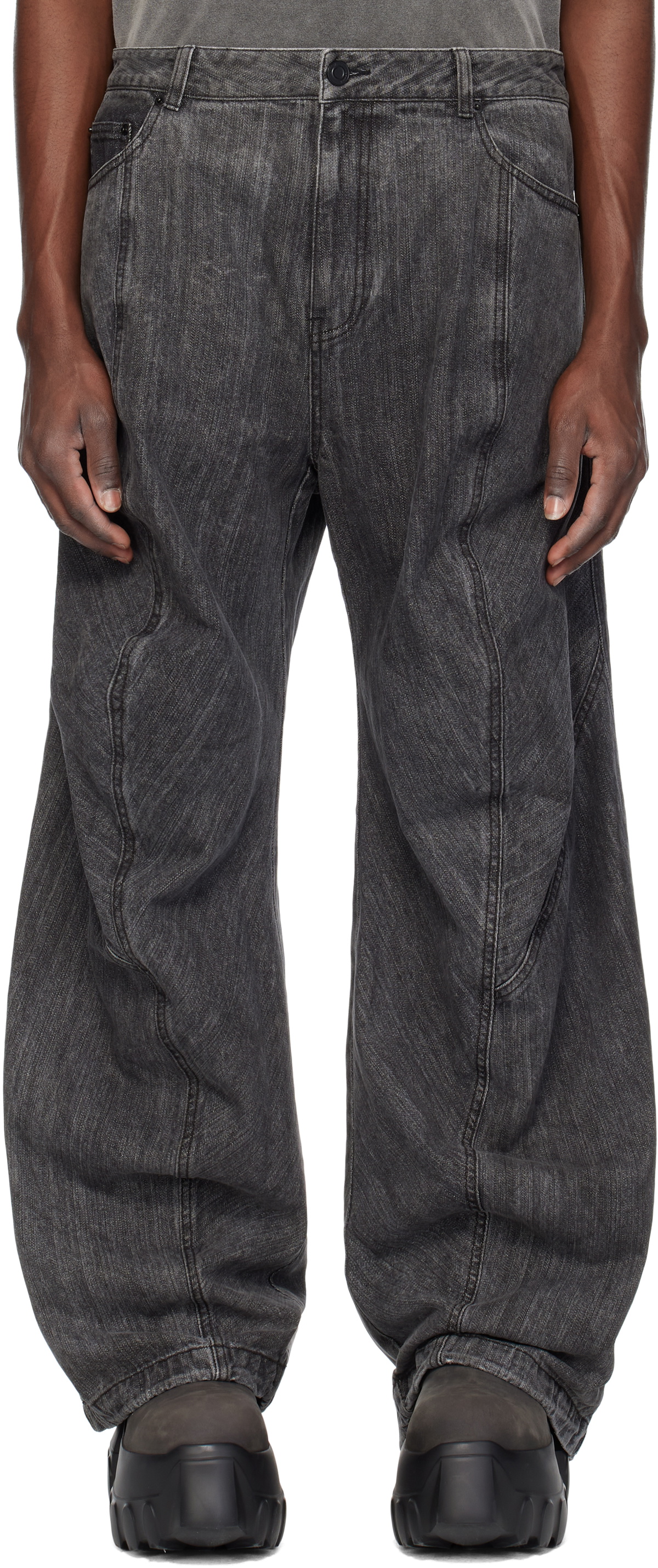 Juun.J Gray Washed Denim Front Seam Jeans