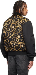 Balmain Black Chaînes Pattern & Monogram Reversible Bomber Jacket