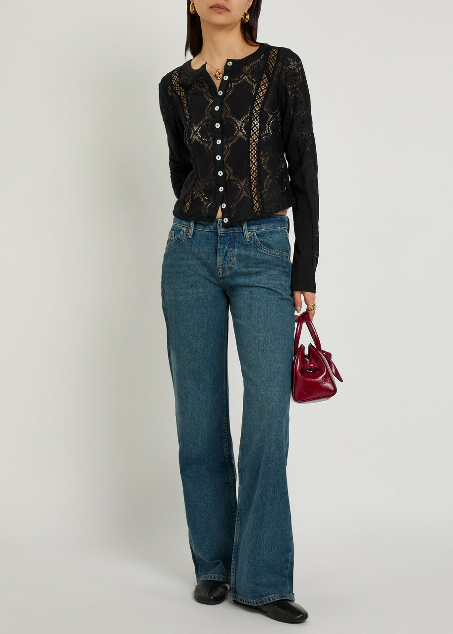 Free People Jae Lace-cutwork Cotton-blend top Black
