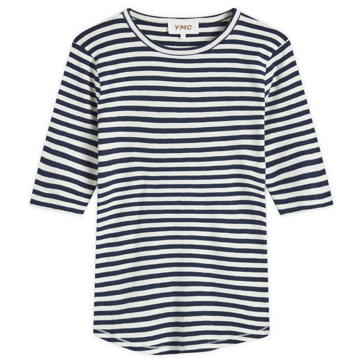 Photo: YMC Women's Earth Charlotte Short Sleeve Top in Navy-White