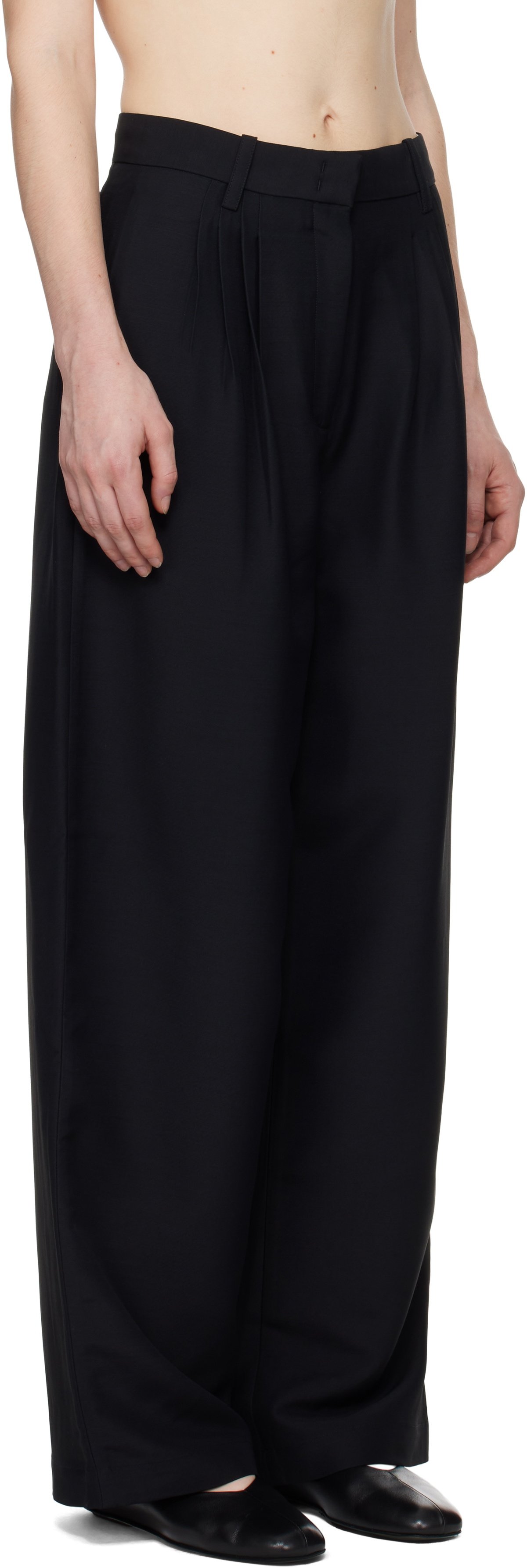 CO Black Pleated Barrel Trousers