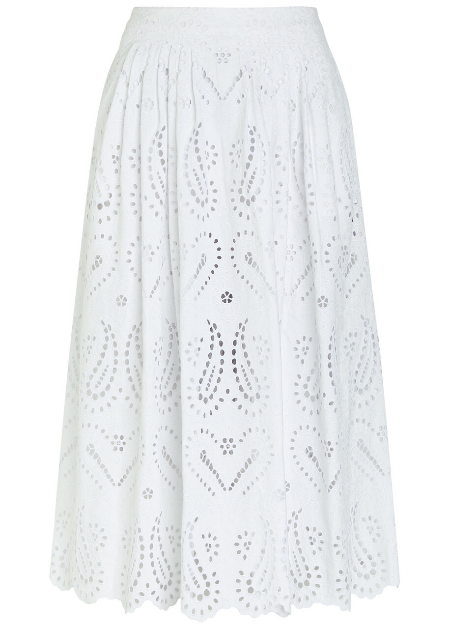 Etro Pleated Embroidered Cotton-blend Midi Skirt White