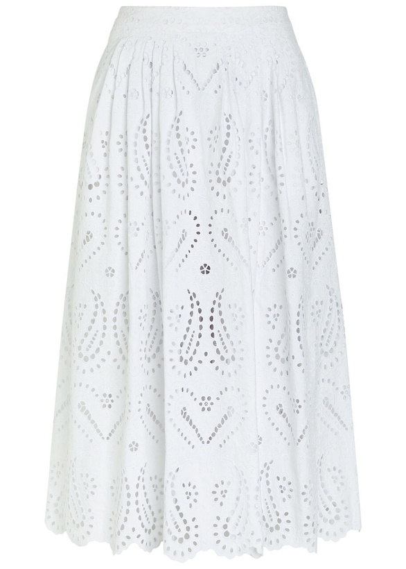 Photo: Etro Pleated Embroidered Cotton-blend Midi Skirt White