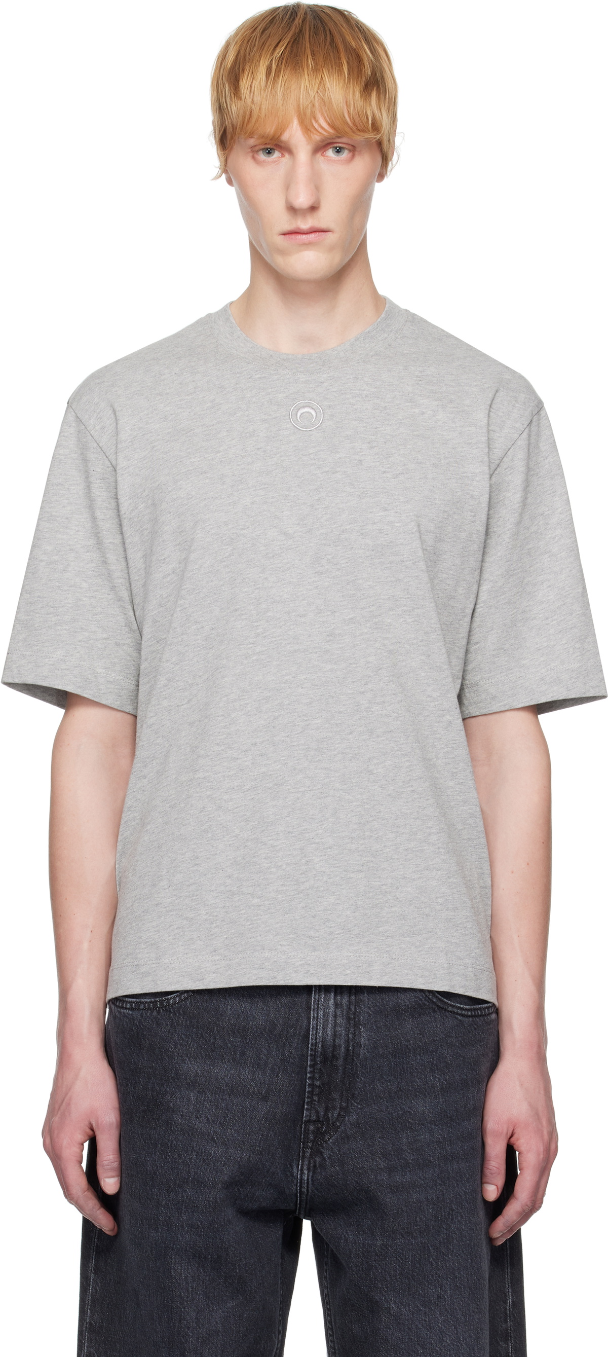 Marine Serre Gray Moon Logo Jersey Loose Fit T-shirt