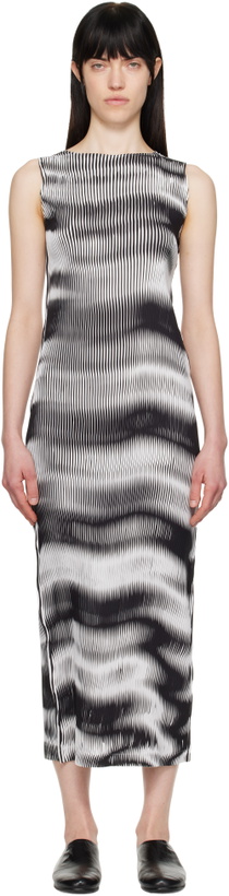 Photo: ISSEY MIYAKE White & Black Sway Pleats Maxi Dress