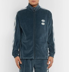 Off-White - Logo-Intarsia Cotton-Blend Velour Track Jacket - Men - Blue