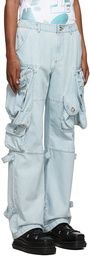 We11done Blue Washed Denim Cargo Pants