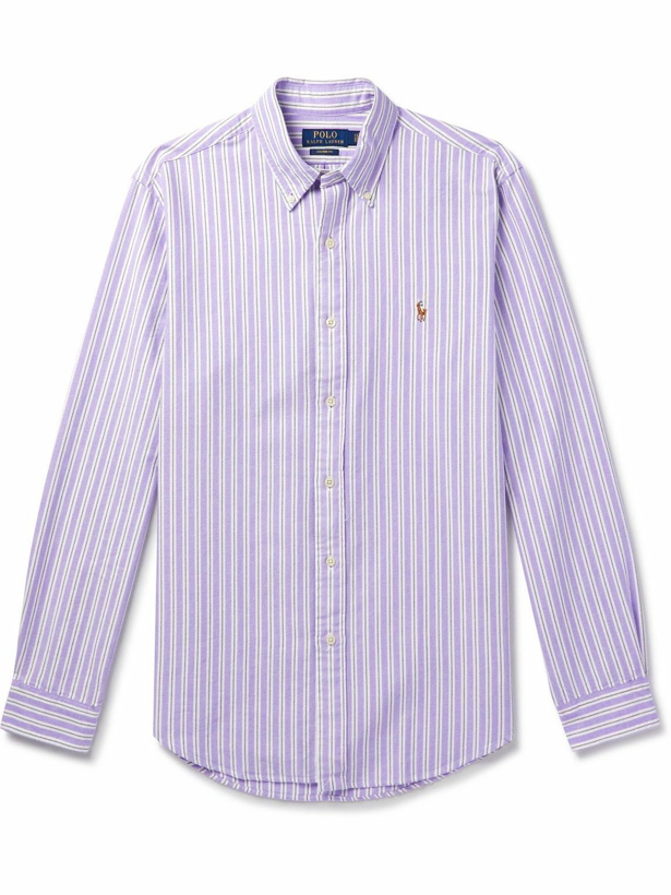 Photo: Polo Ralph Lauren - Button-Down Collar Striped Cotton Oxford Shirt - Purple