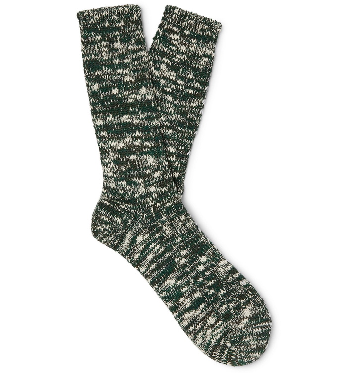 Photo: Anonymous Ism - Mélange Cotton-Blend Socks - Green