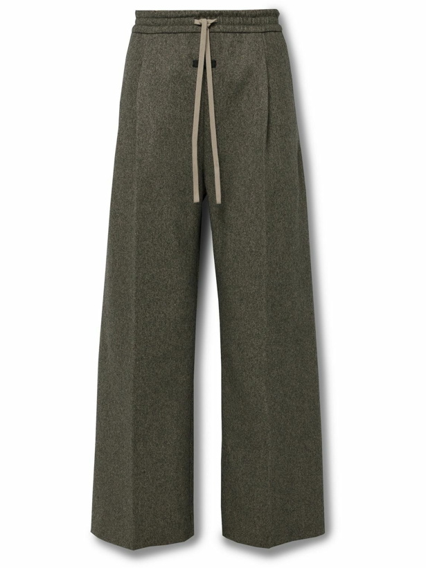 Photo: Fear of God - Wide-Leg Logo-Appliquéd Wool and Cotton-Blend Drawstring Trousers - Gray