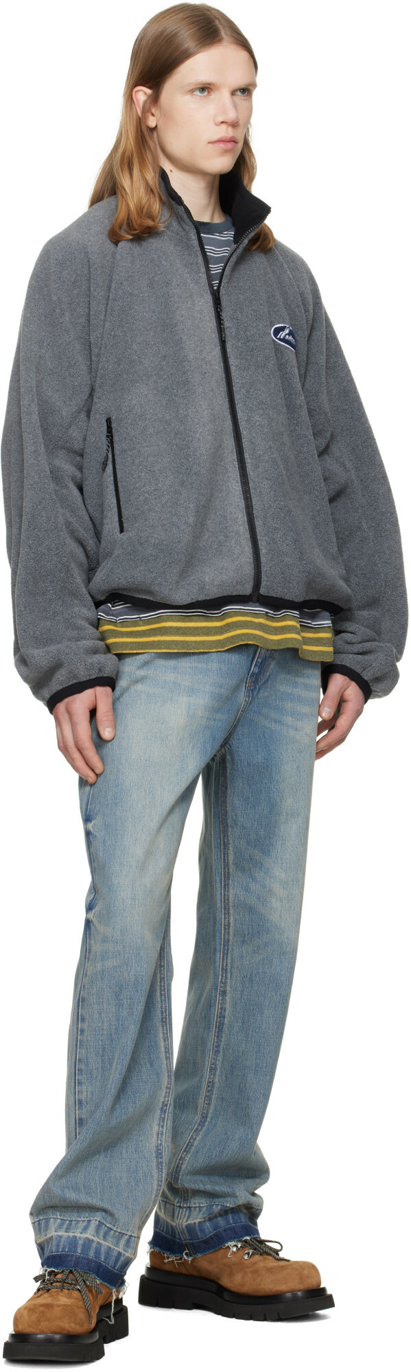 We11done Gray String Fleece Zip-Up Jacket