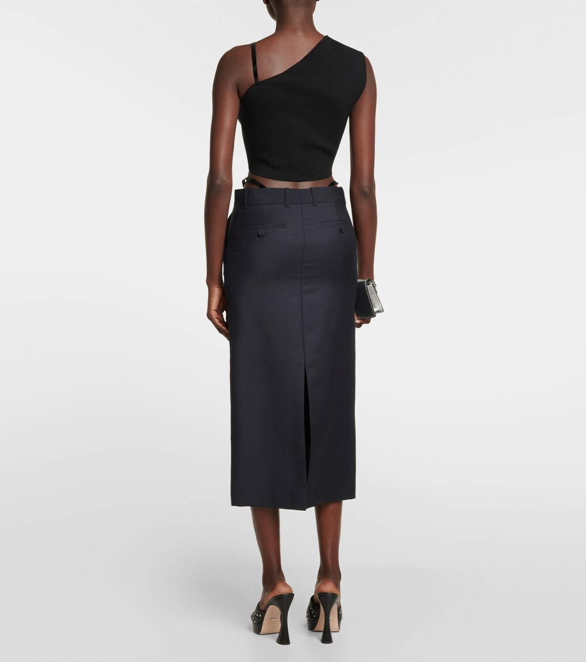 【送料&関税込】Gucci Midi Skirt With Slit Gucci Wool Crepe Midi Skirt | Black | FARFETCH