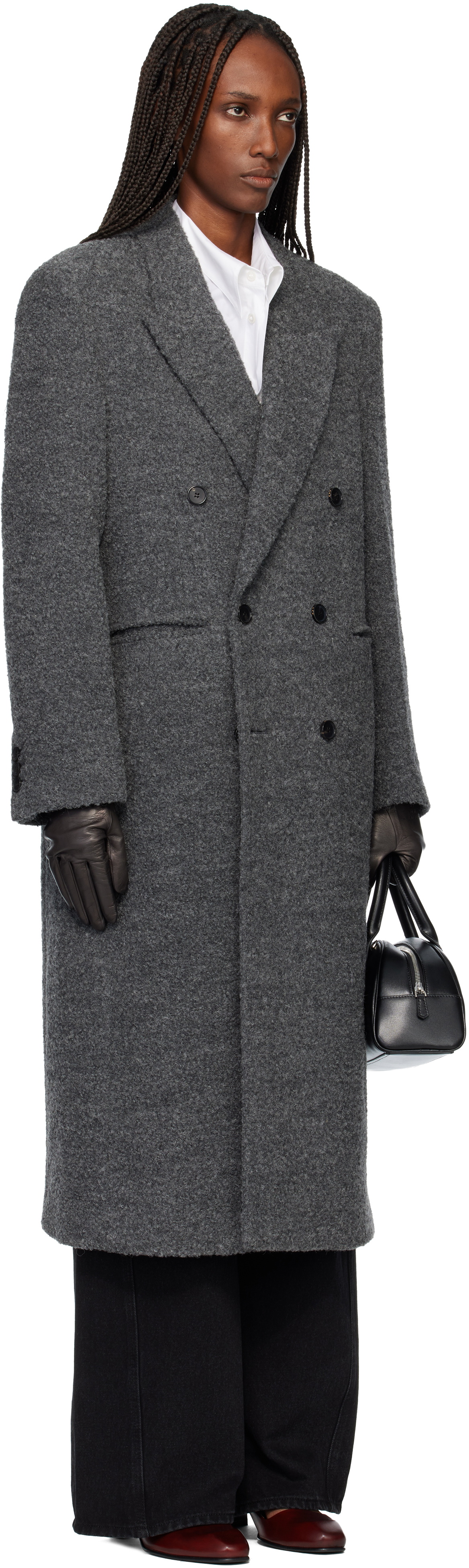 TONYWACK Gray Textured Wool & Alpaca Fitted Double-Breasted Coat