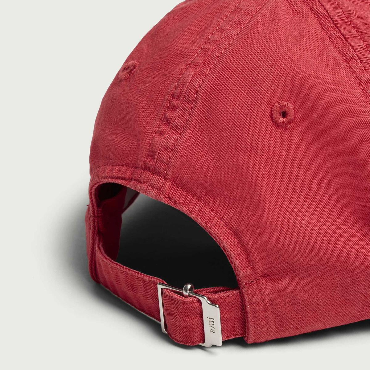 AMI Paris Men's Washed Cotton Embroidered Cap in Ruby Red Lava