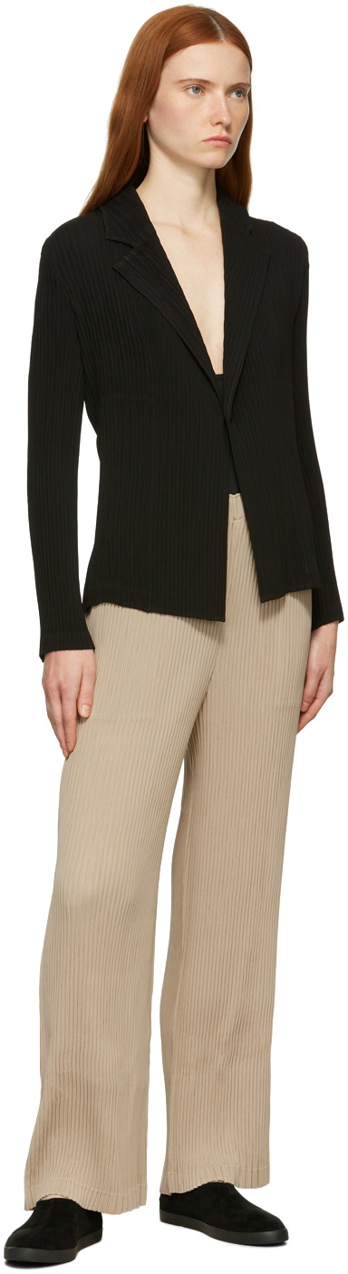 Issey Miyake Beige Hatching Pleats Wide Trousers Issey Miyake Men