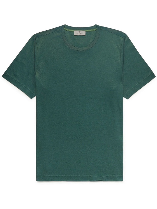 Photo: CANALI - Slim-Fit Mercerised Cotton-Piqué T-Shirt - Green