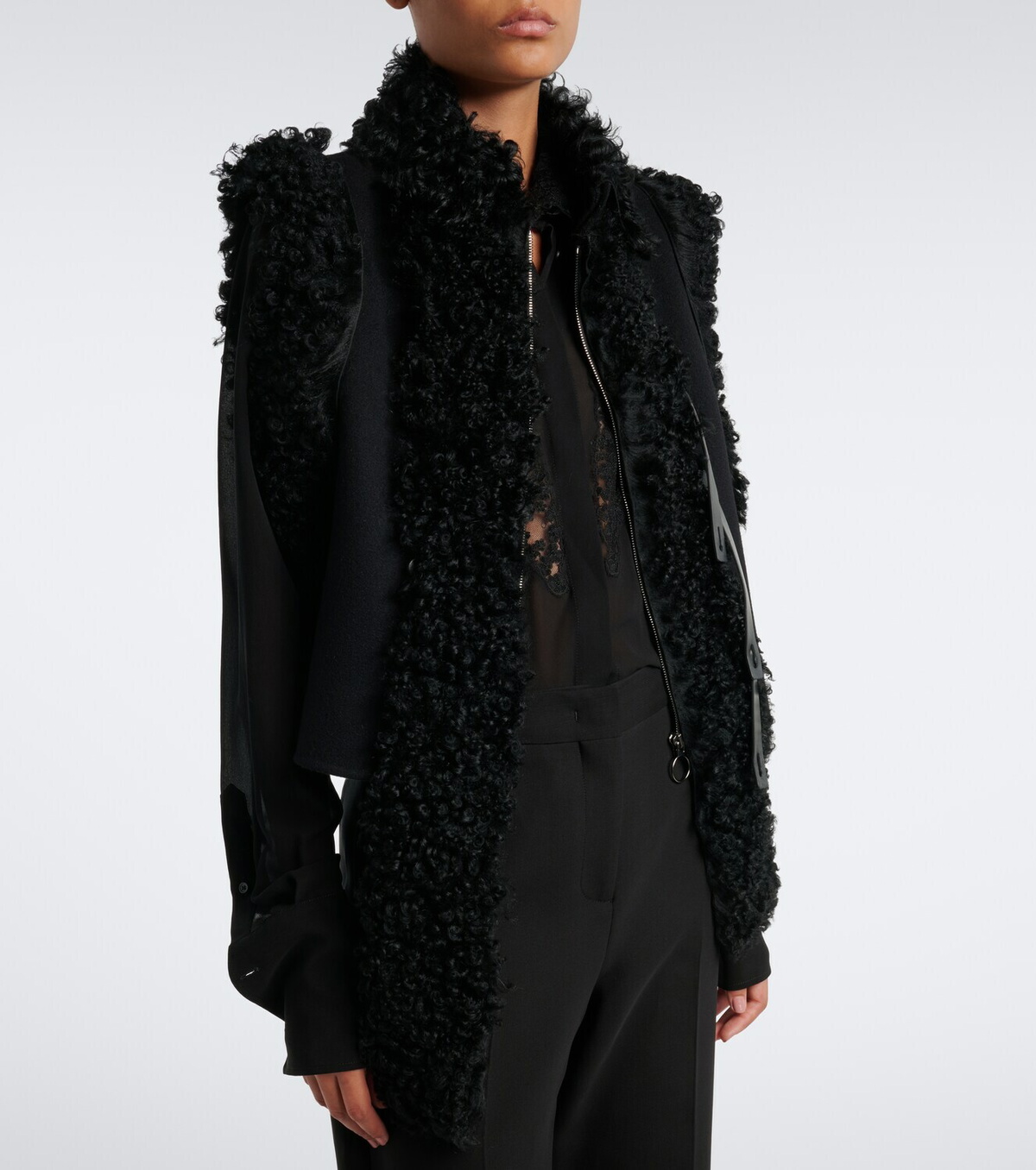 Fendi Shearling and leather-trimmed wool-blend vest