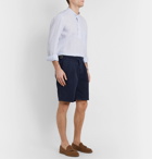 Rubinacci - Manny Garment-Dyed Pleated Cotton-Twill Shorts - Blue