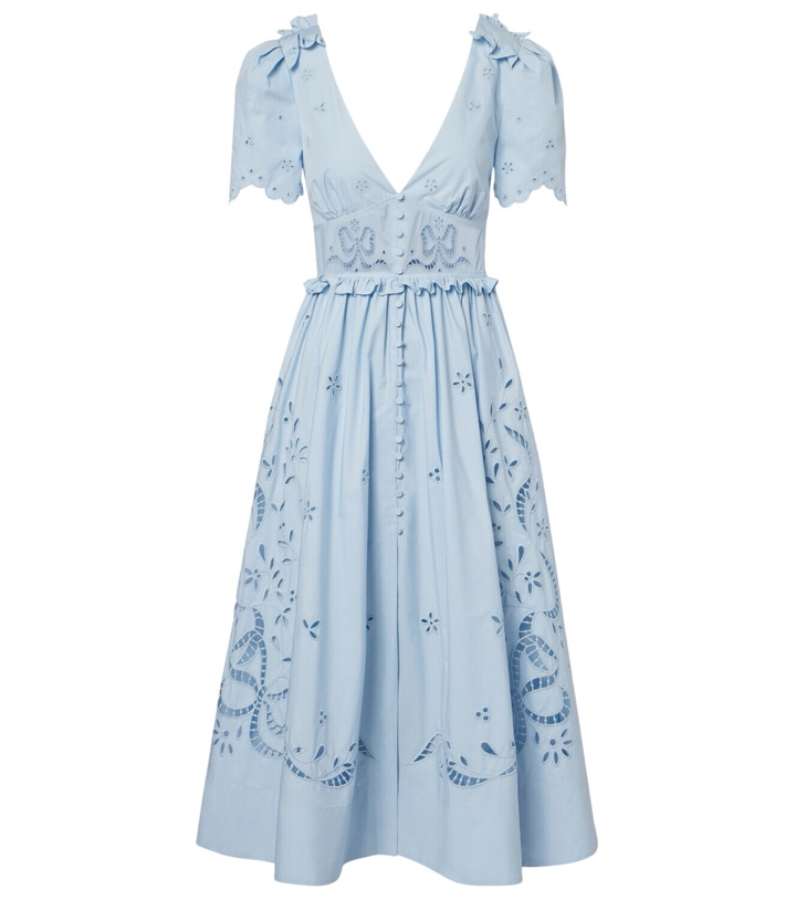 Photo: Self-Portrait Broderie anglaise cotton-blend midi dress