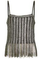 Alice + Olivia Chi Embellished Fringed Stretch-mesh top Black