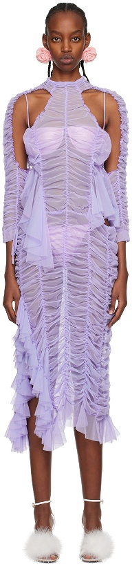 Photo: Ester Manas Purple Ruched Cutout Midi Dress