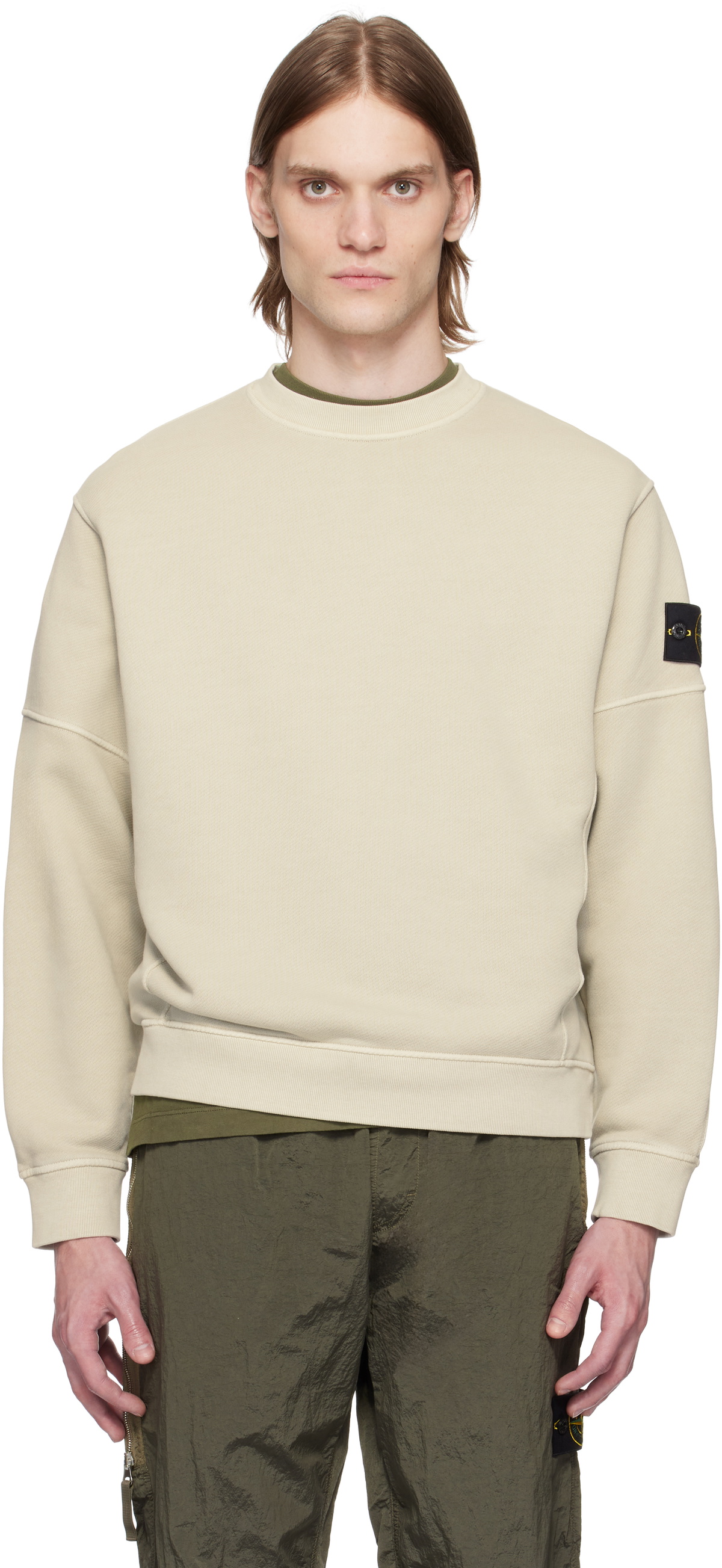 Stone Island Beige Organic Cotton Diagonal Fleece Old Effect 