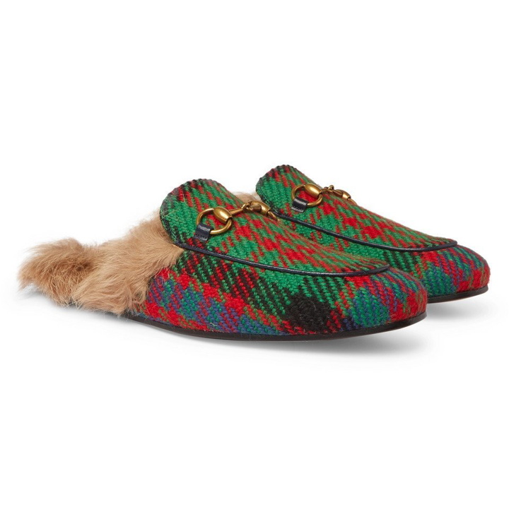 Photo: Gucci - Princetown Shearling-Lined Tweed Backless Loafers - Men - Multi