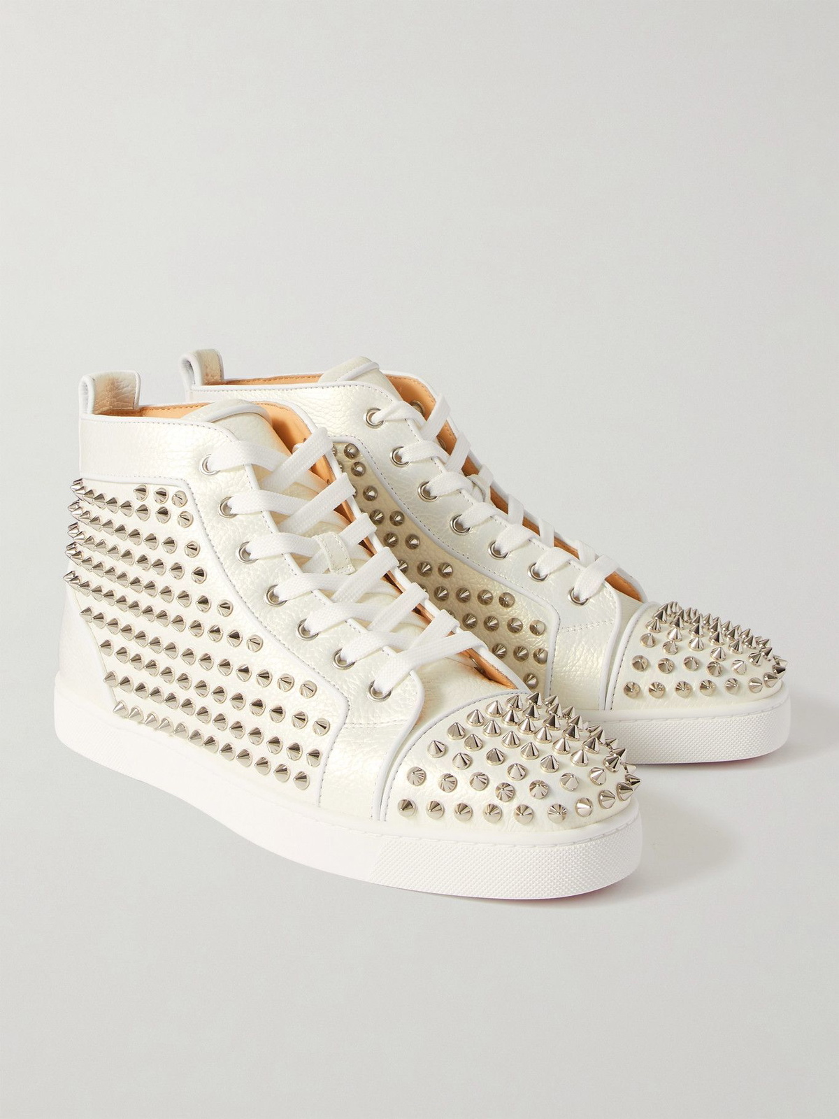 Christian Louboutin Men's Louis Spikes 2 Leather High-top Sneaker In White, ModeSens