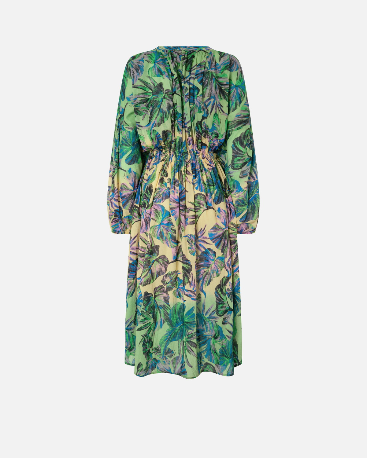 Pinko Wide Midi Dress With Tropical Leaf Motif Multi. Yellow/Pink