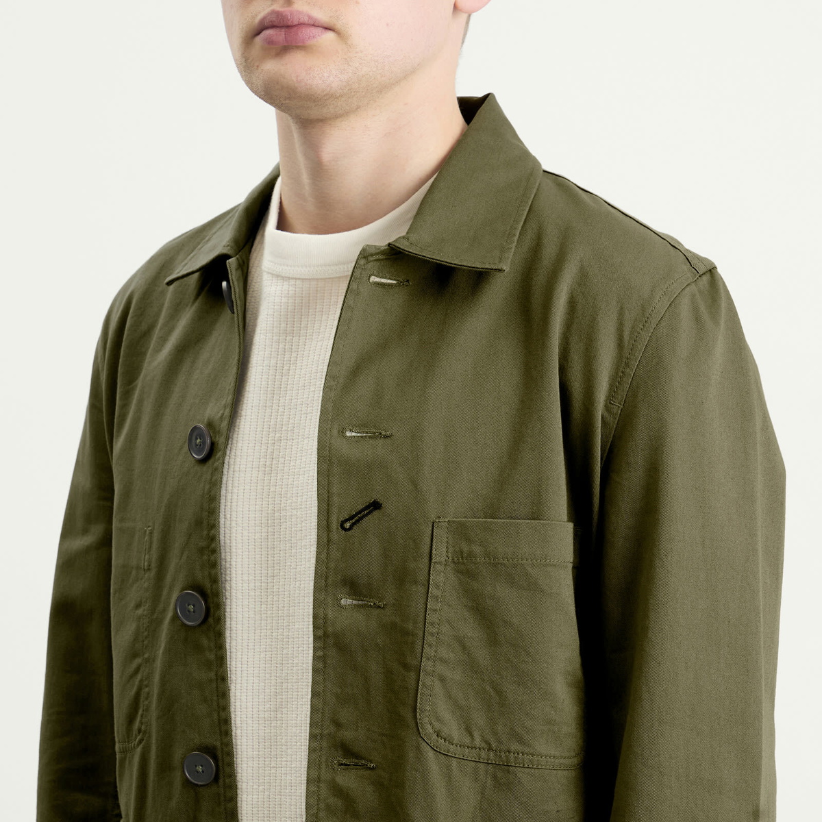 Universal Works Men's Twill Bakers Jacket in Light Olive