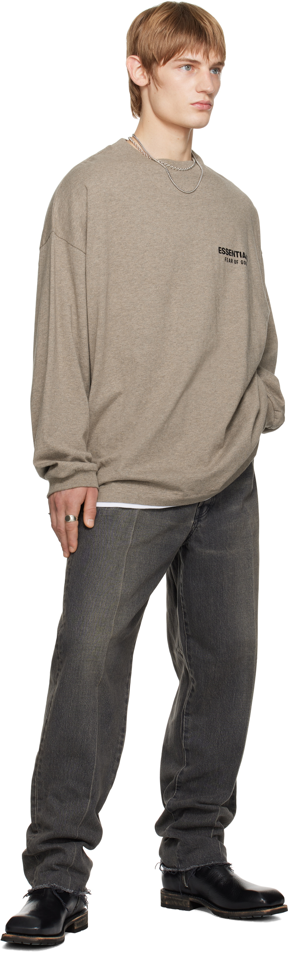 Fear of God ESSENTIALS Gray Jersey Long Sleeve T-shirt Fear