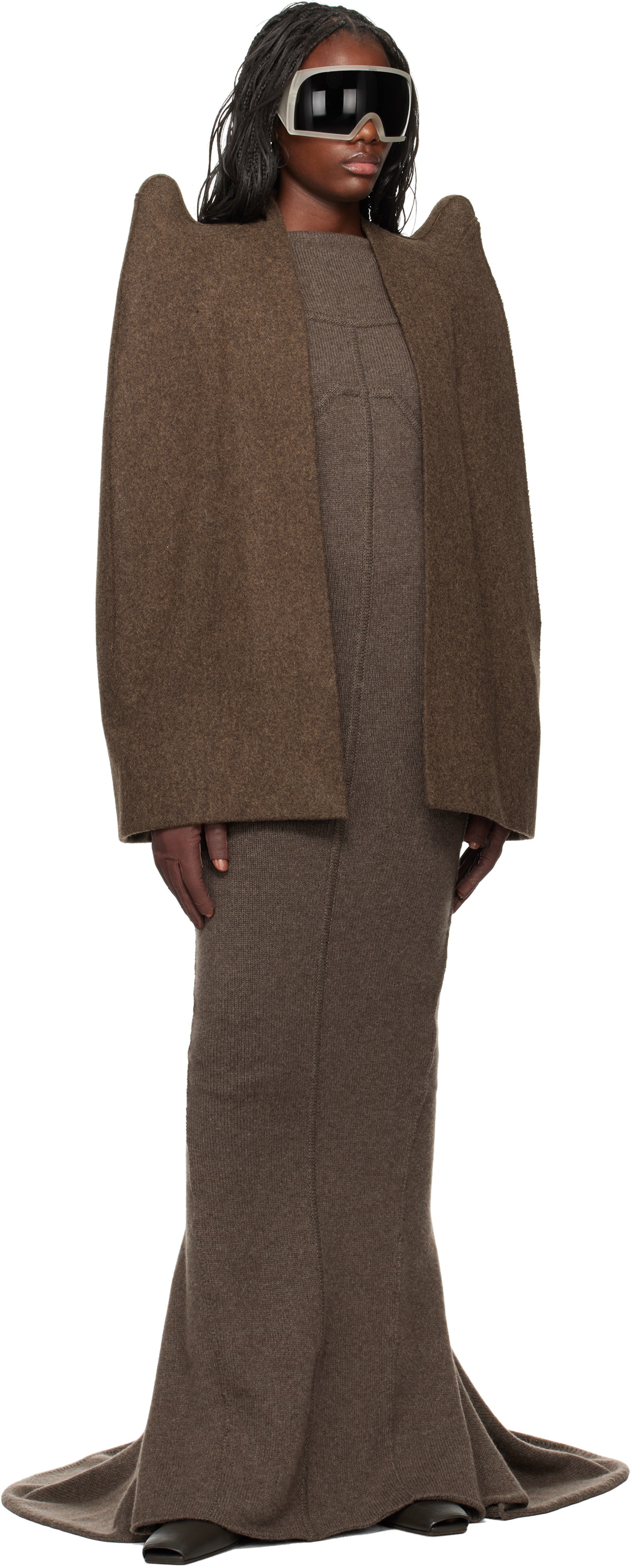 Rick Owens Brown Porterville Tec Cape Jacket