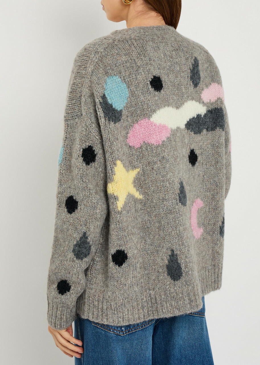 Bernadette Stormy Graphic Intarsia Alpaca-blend Cardigan Grey