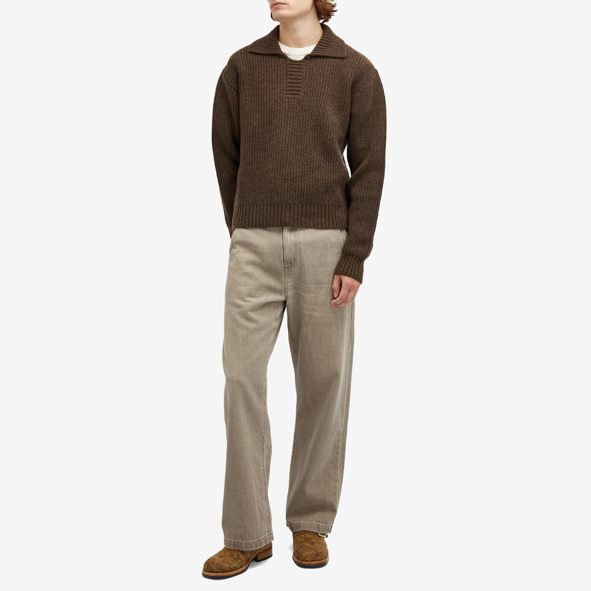 mfpen Men's Collar Knit Sweater in Dark Brown mfpen
