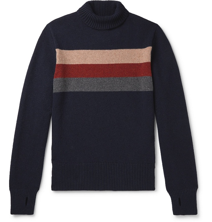 Photo: Oliver Spencer - Talbot Striped Virgin Wool Rollneck Sweater - Blue