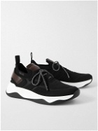 Berluti - Shadow Venezia Leather-Trimmed Stretch-Knit Sneakers - Black