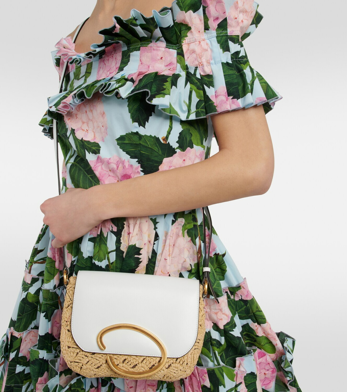 Oscar de la Renta Raffia and leather shoulder bag